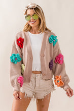 Oatmeal Floral V-Neck Sweater Cardigan