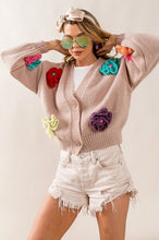 Oatmeal Floral V-Neck Sweater Cardigan