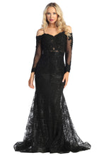 Black Long Sleeve Embroidery Glitter Trumpet Dress