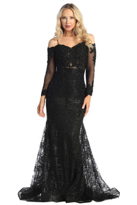 Black Long Sleeve Embroidery Glitter Trumpet Dress