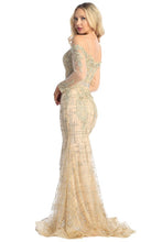Champagne Long Sleeve Embroidery Glitter Trumpet Dress