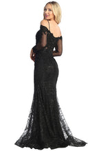 Black Long Sleeve Embroidery Glitter Trumpet Dress