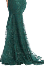 Green Long Sleeve Embroidery Glitter Trumpet Dress