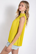 Golden Kiwi Pleated Halter Top with Back Keyhole