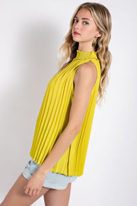 Golden Kiwi Pleated Halter Top with Back Keyhole