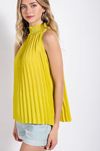 Golden Kiwi Pleated Halter Top with Back Keyhole