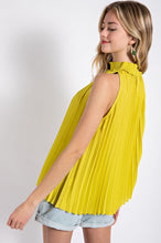 Golden Kiwi Pleated Halter Top with Back Keyhole