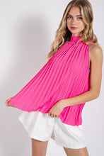 Fuchsia Pleated Halter Top with Back Keyhole