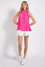 Fuchsia Pleated Halter Top with Back Keyhole