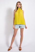 Golden Kiwi Pleated Halter Top with Back Keyhole