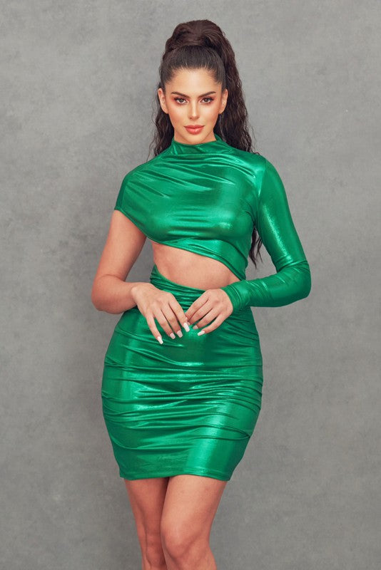 slim fit dress slacks Side Cut-Out Flower Detail MIDI Emerald Dress – Fia & Belle main image 0
