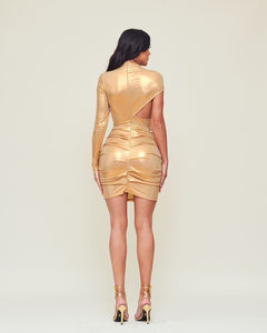 Gold Metallic Cut Out Dress