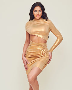 Gold Metallic Cut Out Dress