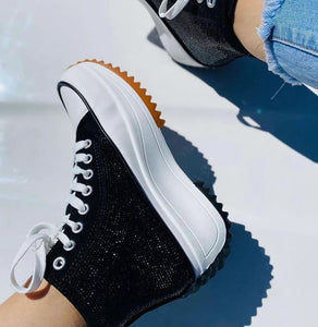 Black Fashion Shiny Height Increasing Sneakers
