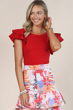 Red Solid Round Neck Ruffled Bodysuit