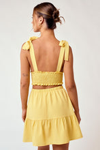 Yellow Shoulder Tie Smocked Top And Flowy Mini Skirt Set