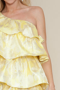 Yellow Multi One Shoulder Ruffle Mini Dress