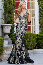 Black Deep V Neck Glitter Print Trumpet Dress