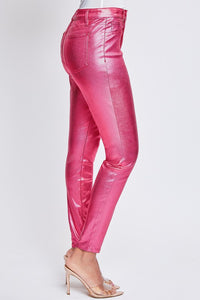 Hotp-Hot Pink Junior High-Rise Metallic Skinny Jean