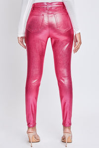 Hotp-Hot Pink Junior High-Rise Metallic Skinny Jean