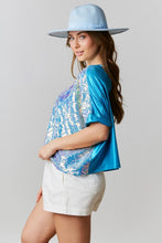 Aqua Geometric Sequins Crop Top