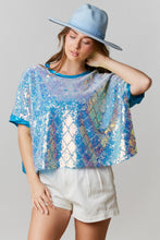 Aqua Geometric Sequins Crop Top