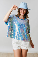 Aqua Geometric Sequins Crop Top