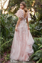Blush Petal Embellished Ruffle Sleeve Gown