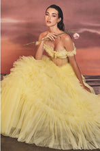 Yellow Rhinestone Corset Ruffle Gown