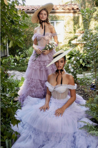 Mauve Rhinestone Corset Ruffle Gown