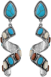 Multi Western Textured Gemstone Spiral Dangling Earring