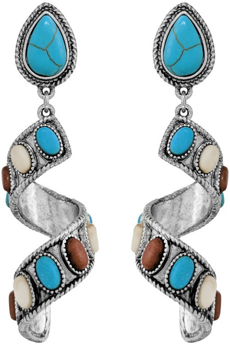 Multi Western Textured Gemstone Spiral Dangling Earring