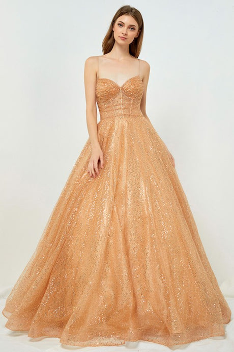 Gold Glitter Print Strapless Sweetheart Neck A Line