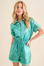 Metallic Mint Stretch Faux Leather Romper