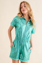 Metallic Mint Stretch Faux Leather Romper