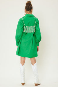 Kelly Green Colorful Poplin Shirt Mini Dress