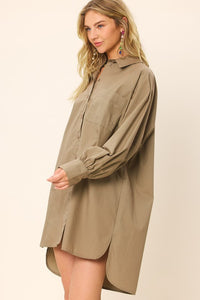 Olive Colorful Poplin Shirt Mini Dress