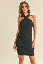 Black Ribbed Cross Over Halter Neck Knit Dress