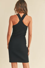 Black Ribbed Cross Over Halter Neck Knit Dress