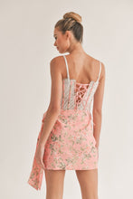 Pink Floral Print Croset Wrap Mini Dress