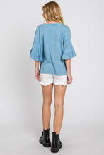 Steel Blue Mineral wash tulip sleeve top- MADE IN USA.