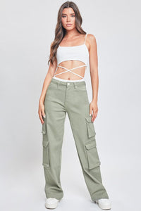 Grnte-Green Tea Junior High Rise Double Cargo Pants