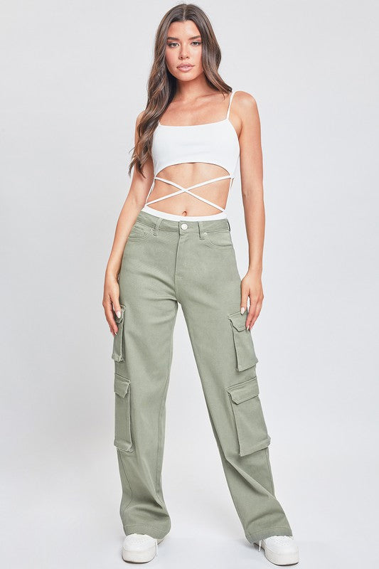 Grnte-Green Tea Junior High Rise Double Cargo Pants