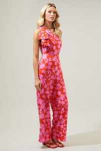 Pink/Red Palmas Cherry Villa One Shoulder Jumpsuit