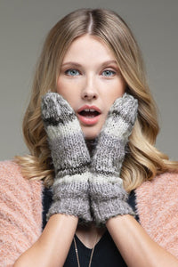 Grey Stripe Knit Mittens