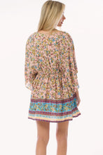 Peach Boho Floral Print Kimono Sleeve Summer Mini Dress