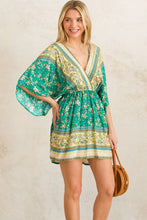 Jade Boho Floral Print Kimono Sleeve Summer Mini Dress