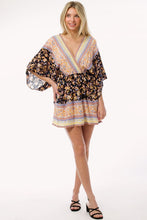 Black Boho Floral Print Kimono Sleeve Summer Mini Dress