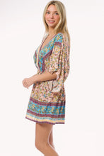 Peach Boho Floral Print Kimono Sleeve Summer Mini Dress