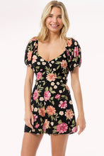 Black Sweetheart Neck Puff Sleeve Tie Back Romper